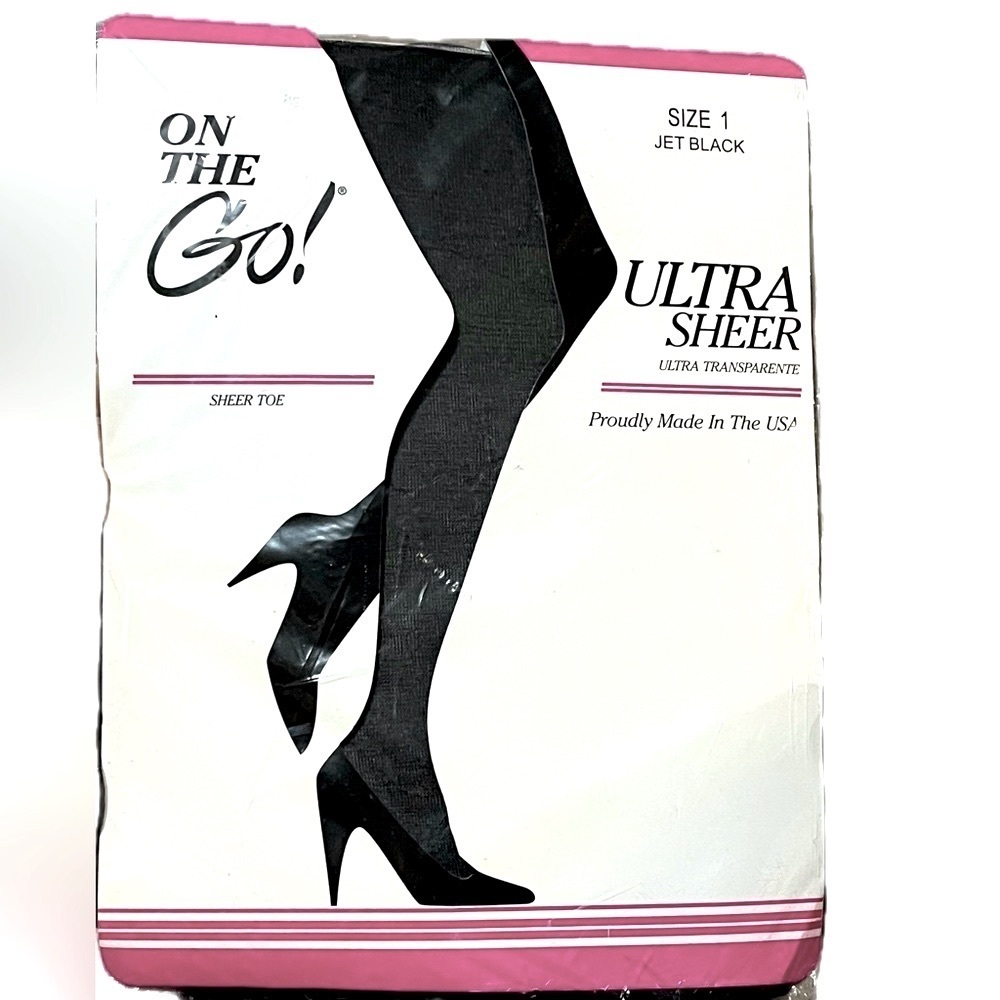 NIP On The Go! Ultra Sheer Pantyhose Jet Black Size 1 - Vintage Deadstock